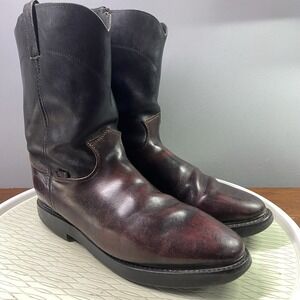 Justin Men's Leather Cowboy Roper Burgundy Western Riding  Boots Sz‎ 11.5 D